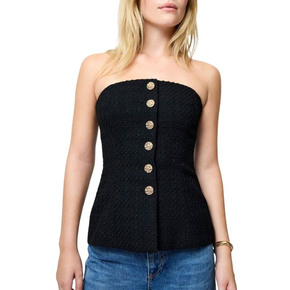 French Connection Womens Structured Tweed Strapless Top 4 Black - NWT